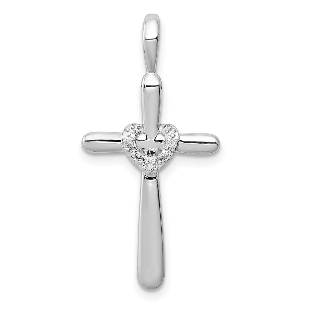 Sterlingsilber Rhodium & Diamant. Kreuz mit Herz Anhänger