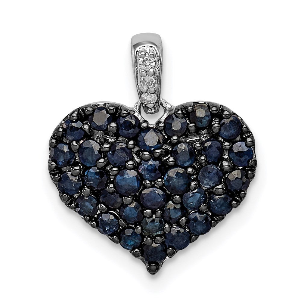 Sterlingsilber Rhodium Diamant. & Saphir Herz Anhänger