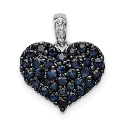 Sterlingsilber Rhodium Diamant. & Saphir Herz Anhänger