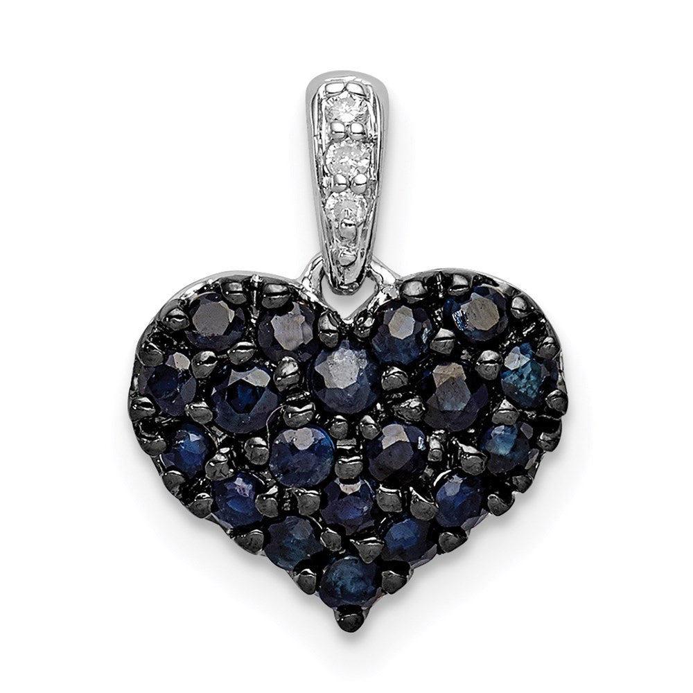 Sterlingsilber Rhodium Diamant. & Saphir Herz Anhänger