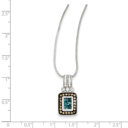 Sterlingsilber-Halskette mit Anhänger und weißen, champagnerfarbenen und blauen Diamanten, 0,75 ct Gesamtgewicht