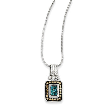 Sterlingsilber-Halskette mit Anhänger und weißen, champagnerfarbenen und blauen Diamanten, 0,75 ct Gesamtgewicht