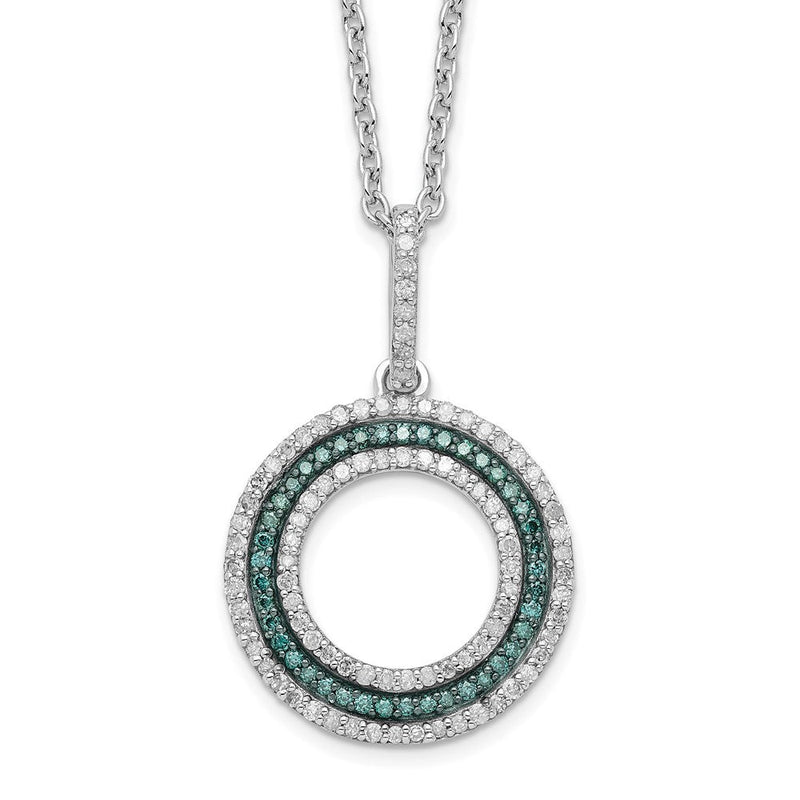 Sterlingsilber Weiß Nacht Rhodiniert Blau und Diamant Kreis 18 Zoll Halskette mit 2 Verlängerung