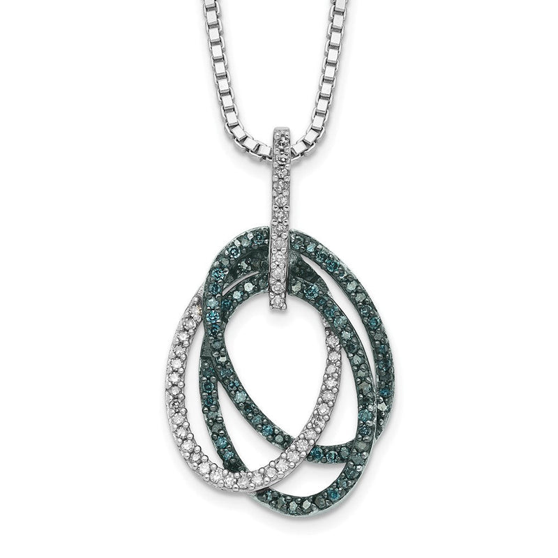 Sterlingsilber Weiß Nacht Rhodiniert Blau und Diamant Dreifach Oval Anhänger 18 Zoll Halskette mit 2 Verlängerung
