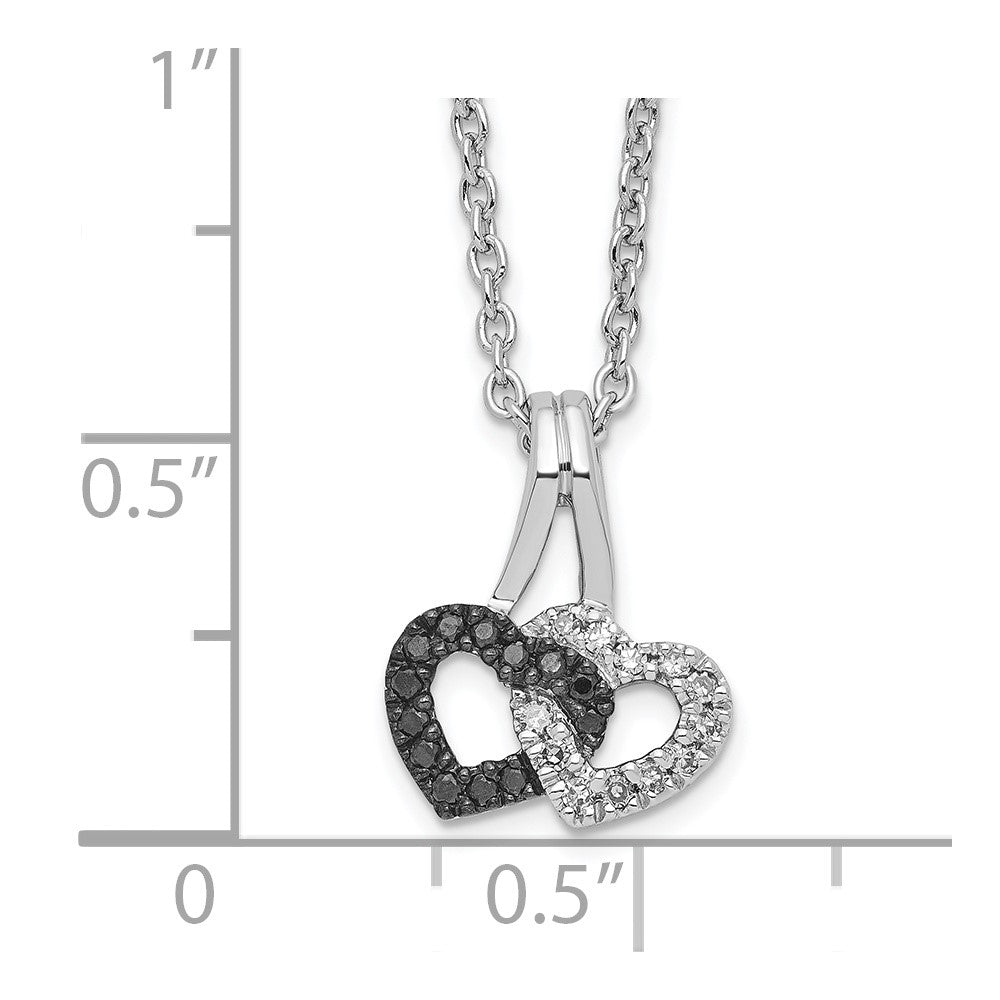 Sterlingsilber Weiß Nacht Rhodiniert Schwarz und Diamant Doppelt Herz 18 Zoll Halskette mit 2 Verlängerung