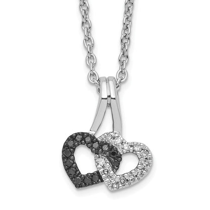 Sterlingsilber Weiß Nacht Rhodiniert Schwarz und Diamant Doppelt Herz 18 Zoll Halskette mit 2 Verlängerung