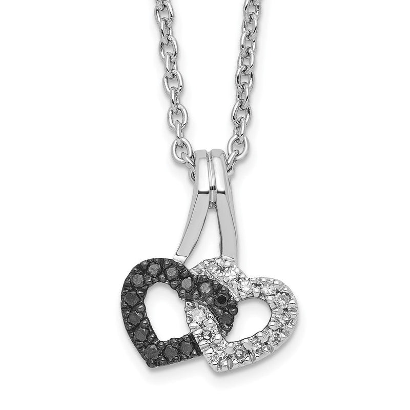 Sterlingsilber Weiß Nacht Rhodiniert Schwarz und Diamant Doppelt Herz 18 Zoll Halskette mit 2 Verlängerung