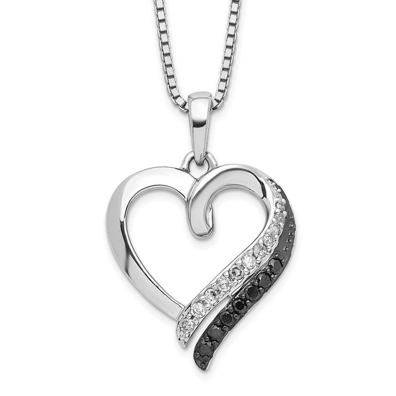 Sterlingsilber Weiß Nacht Rhodiniert Schwarz und Diamant Herz Halskette mit 2 Zoll Verlängerung