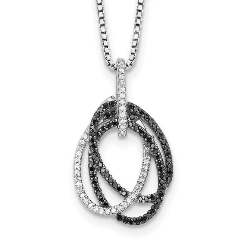 Sterlingsilber Weiß Nacht Rhodiniert Schwarz und Diamant Dreifach Oval 18 Zoll Halskette mit 2 Verlängerung
