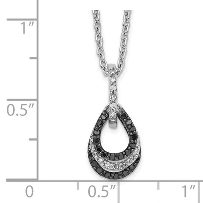 Sterlingsilber Weiß Nacht Rhodiniert Schwarz und Diamant Tropfen Anhänger 18 Zoll Halskette mit 2 Verlängerung