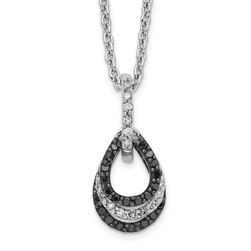 Sterlingsilber Weiß Nacht Rhodiniert Schwarz und Diamant Tropfen Anhänger 18 Zoll Halskette mit 2 Verlängerung