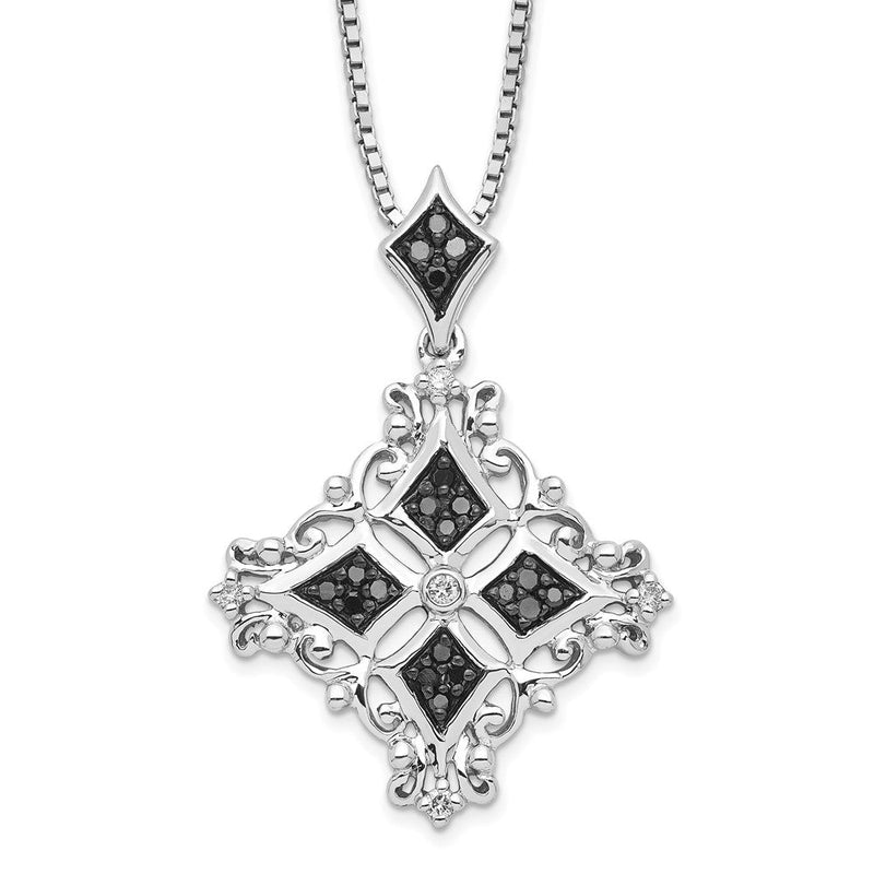 Sterlingsilber Weiß Nacht Rhodiniert Schwarz und Diamant 18 Zoll Halskette mit 2 Verlängerung