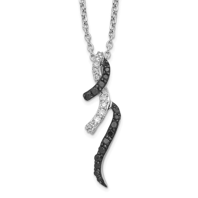 Sterlingsilber Weiß Nacht Rhodiniert Schwarz und Diamant 18 Zoll Halskette mit 2 Verlängerung