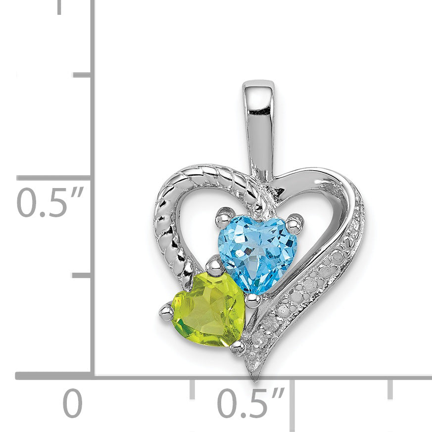 Rhodinierter Sterlingsilber-Anhänger mit Blautopas, Peridot und Diamant