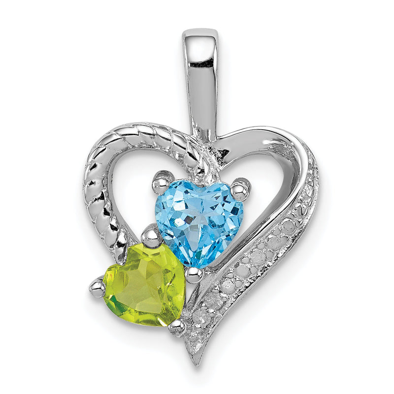 Rhodinierter Sterlingsilber-Anhänger mit Blautopas, Peridot und Diamant