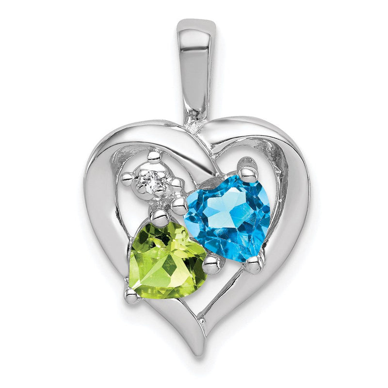 Rhodinierter Anhänger aus Sterlingsilber mit blauem Topas, Peridot und Diamant