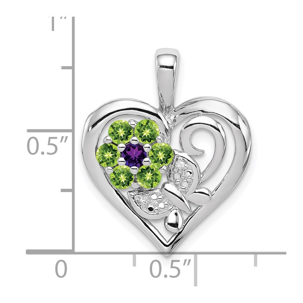 Sterlingsilber-Anhänger, rhodiniert, mit Amethyst, Peridot und Diamant