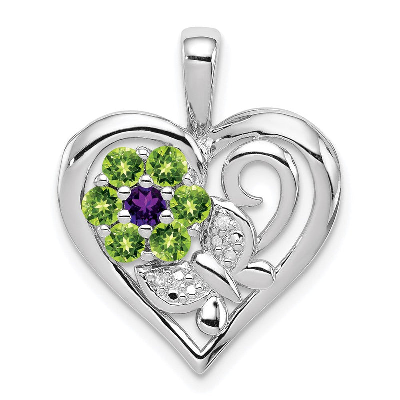 Sterlingsilber-Anhänger, rhodiniert, mit Amethyst, Peridot und Diamant