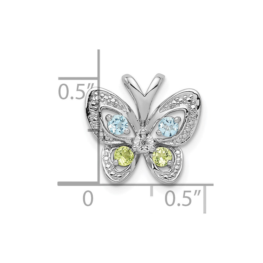 Anhänger aus rhodiniertem Sterlingsilber mit Blautopas, Peridot und Diamant