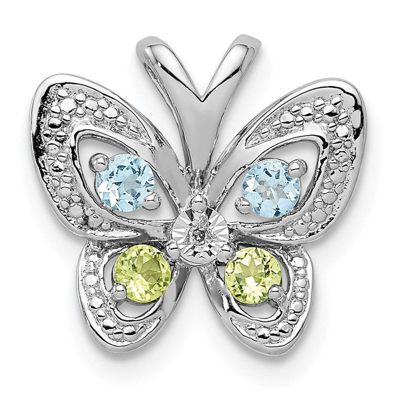 Anhänger aus rhodiniertem Sterlingsilber mit Blautopas, Peridot und Diamant