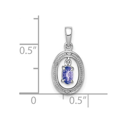 Sterlingsilber Rhodiniert Diamant und Tansanit Oval Anhänger