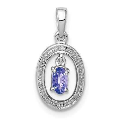 Sterlingsilber Rhodiniert Diamant und Tansanit Oval Anhänger