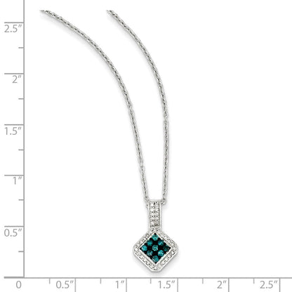 Sterlingsilber-Anhänger, quadratisch, mit weißen und blauen Diamanten