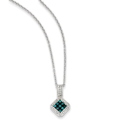 Sterlingsilber-Anhänger, quadratisch, mit weißen und blauen Diamanten