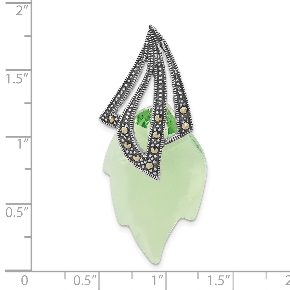 Sterlingsilber Antikisiert Markasit & Grün Swarovski Kristall Blatt Anhänger
