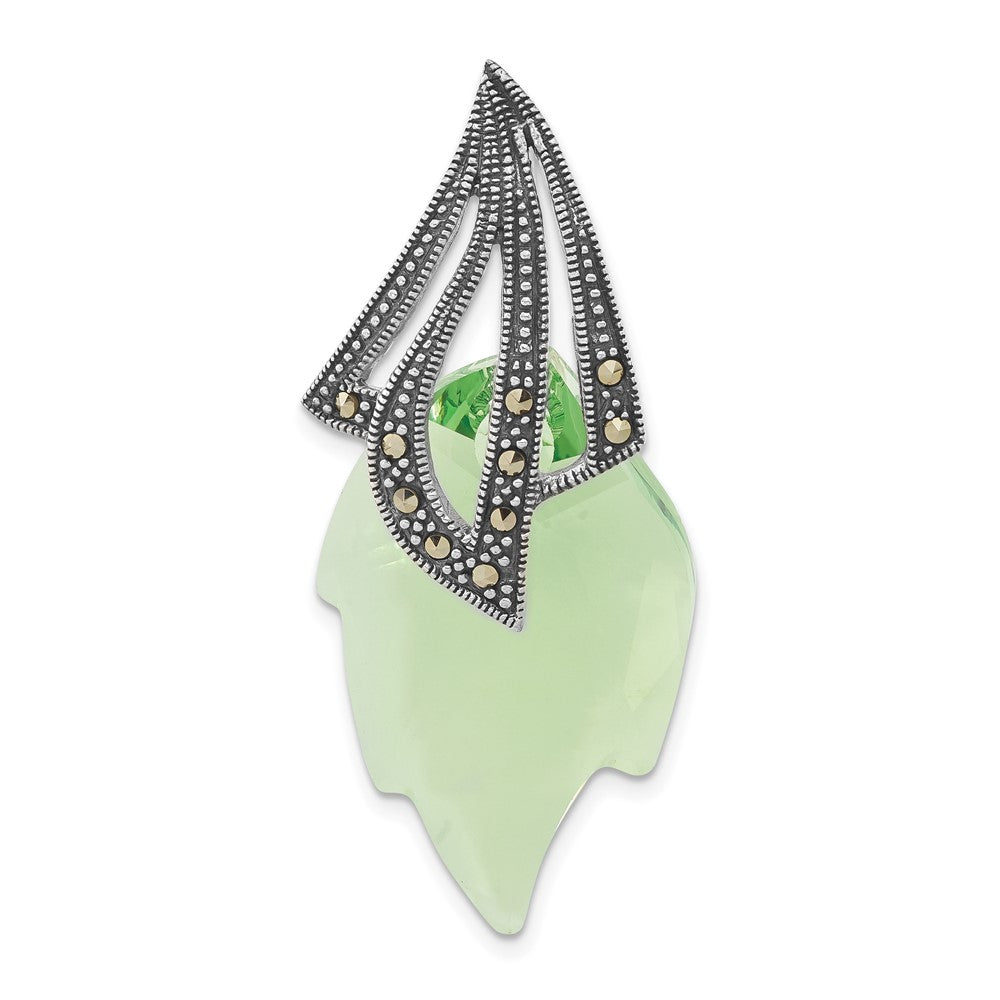 Sterlingsilber Antikisiert Markasit & Grün Swarovski Kristall Blatt Anhänger