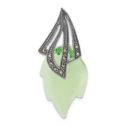 Sterlingsilber Antikisiert Markasit & Grün Swarovski Kristall Blatt Anhänger