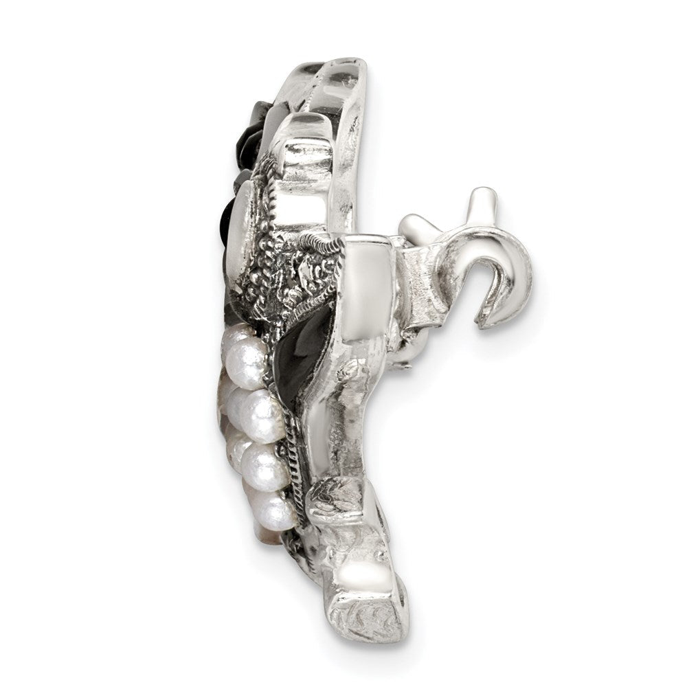 Sterlingsilber Markasit mit Schwarz Achat, Perlmutt & Fw Zuchtperle Brosche