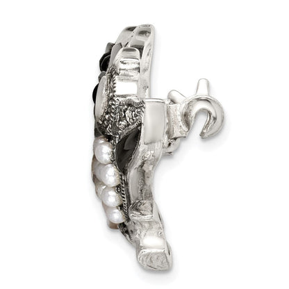 Sterlingsilber Markasit mit Schwarz Achat, Perlmutt & Fw Zuchtperle Brosche