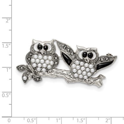 Sterlingsilber Markasit mit Schwarz Achat, Perlmutt & Fw Zuchtperle Brosche