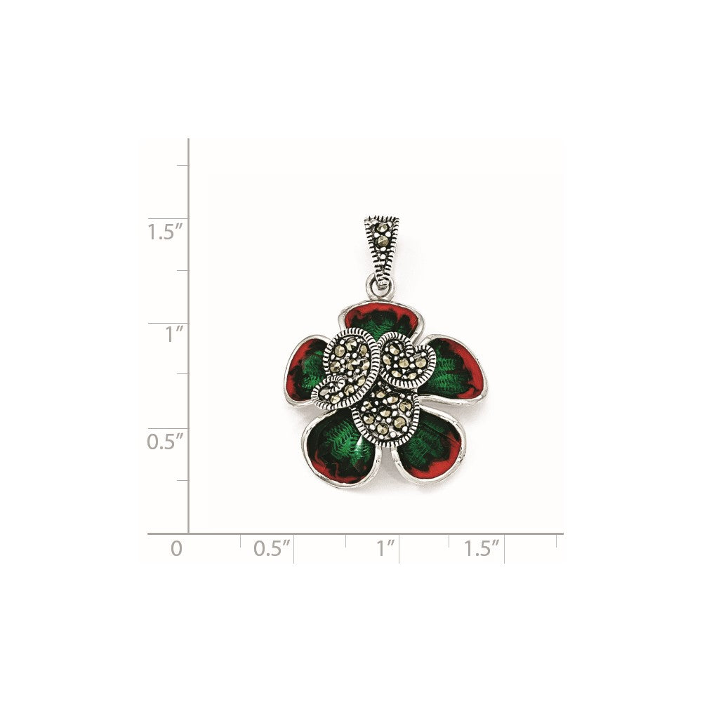 Sterlingsilber Markasit & Emaille Blume Anhänger