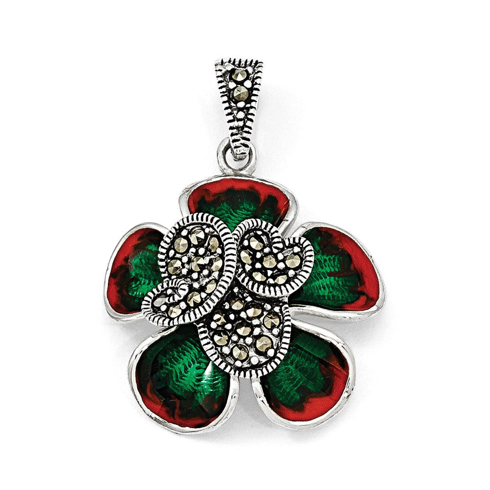 Sterlingsilber Markasit & Emaille Blume Anhänger