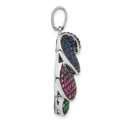 Sterlingsilber & Schwarz Rhodium Blau Grün Glas mit Licht Dunkel Synthetisch Rubin Anhänger