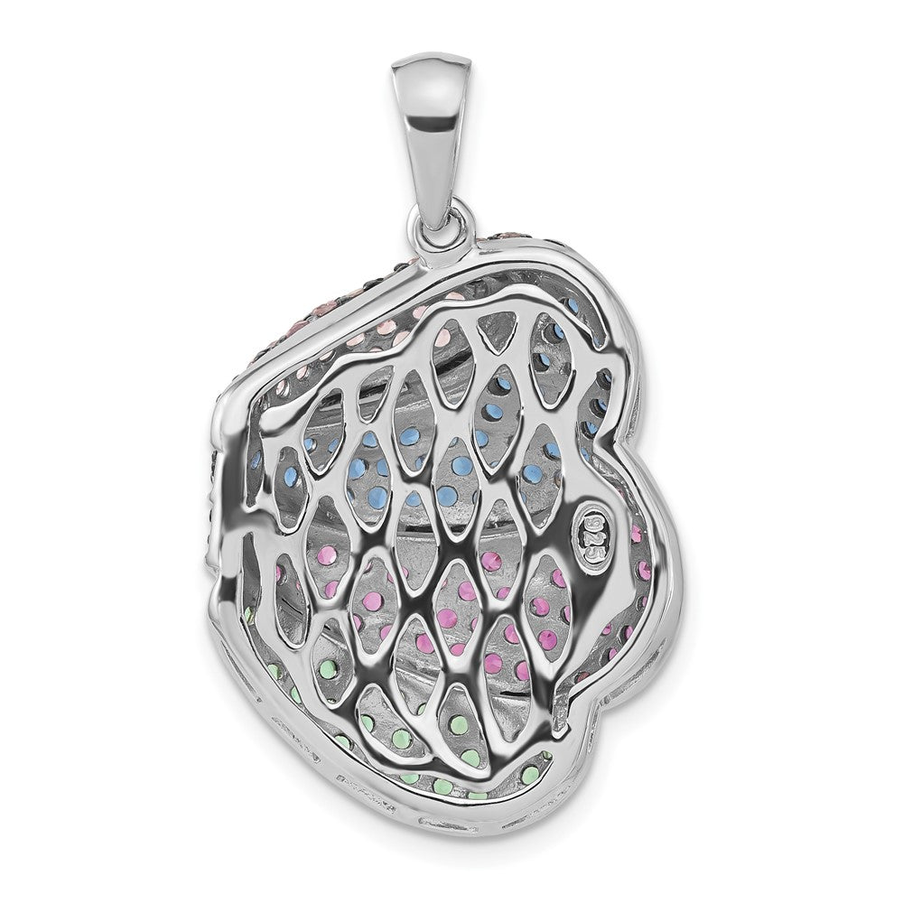 Sterlingsilber & Schwarz Rhodium Blau Grün Glas mit Licht Dunkel Synthetisch Rubin Anhänger