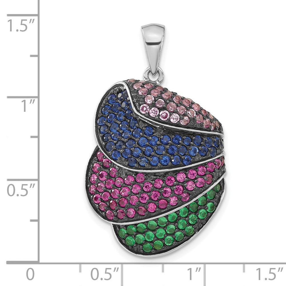 Sterlingsilber & Schwarz Rhodium Blau Grün Glas mit Licht Dunkel Synthetisch Rubin Anhänger