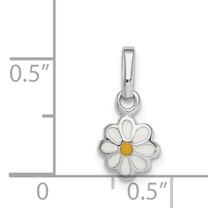Sterlingsilber Rhodiniert Weiß & Gelb Emaille Gänseblümchen Kinder Anhänger