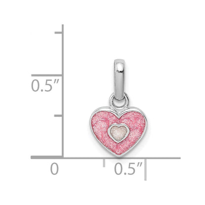 Sterlingsilber Rhodiniert Rosa Glitzer Emailliert Herz Kinder Anhänger