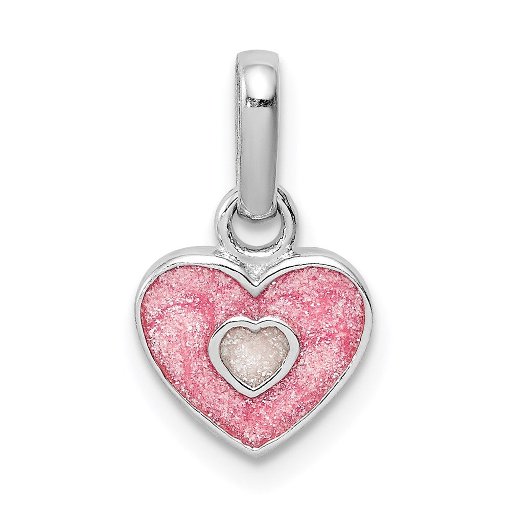 Sterlingsilber Rhodiniert Rosa Glitzer Emailliert Herz Kinder Anhänger