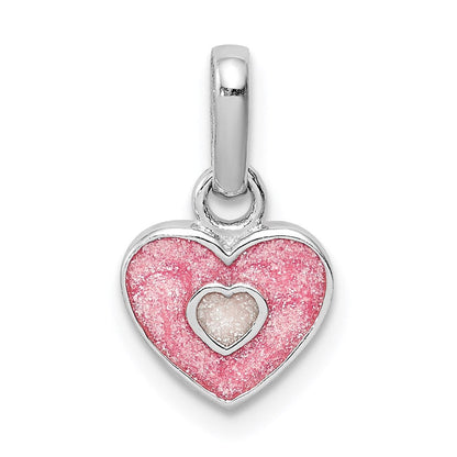 Sterlingsilber Rhodiniert Rosa Glitzer Emailliert Herz Kinder Anhänger