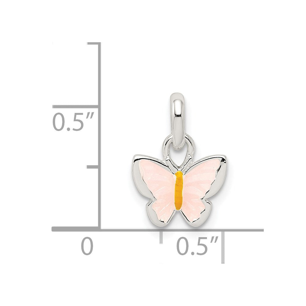 Sterlingsilber Poliert Rosa/orange Emaille Schmetterling Kinder Anhänger