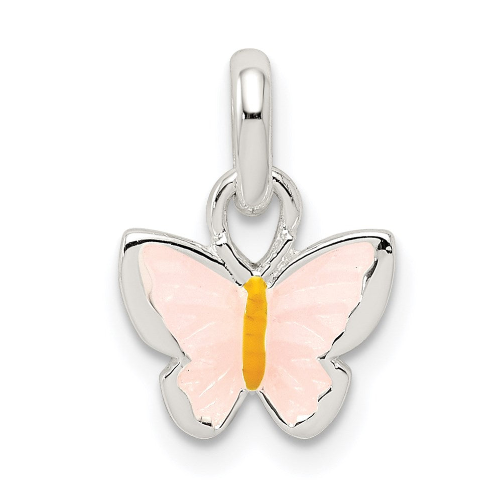 Sterlingsilber Poliert Rosa/orange Emaille Schmetterling Kinder Anhänger