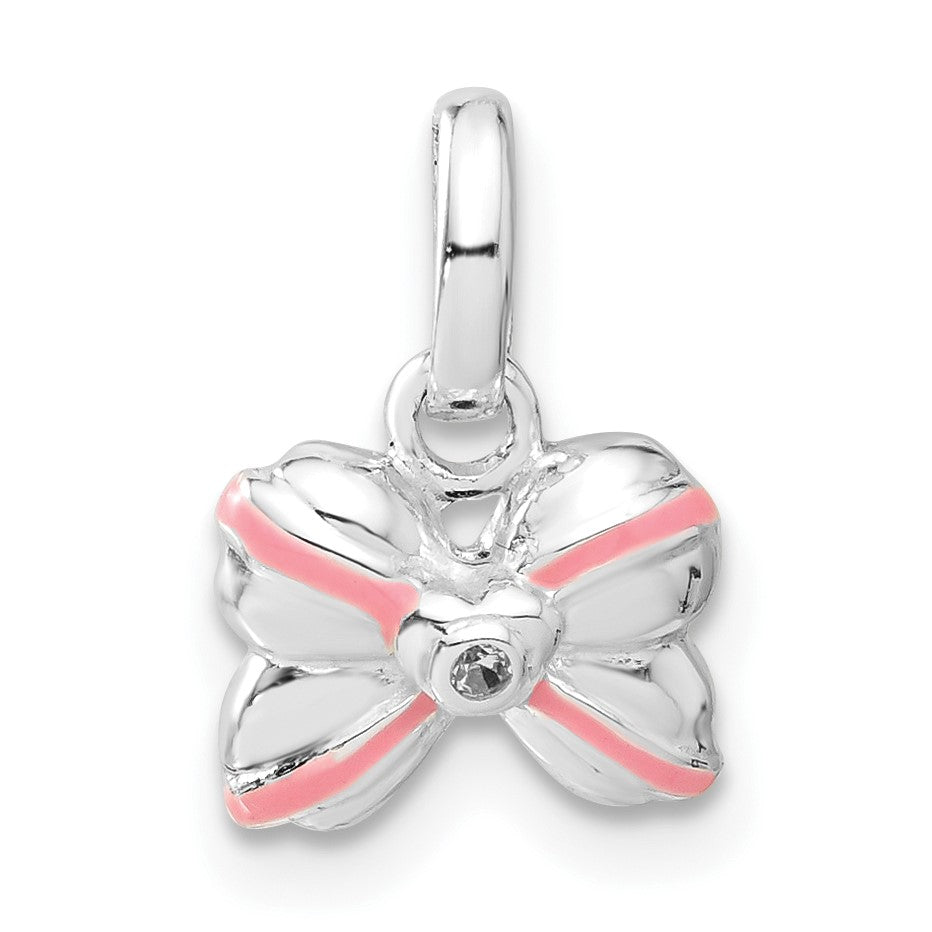 Sterlingsilber Rosa Emaille & Zirkonia Kinder Schleife Anhänger