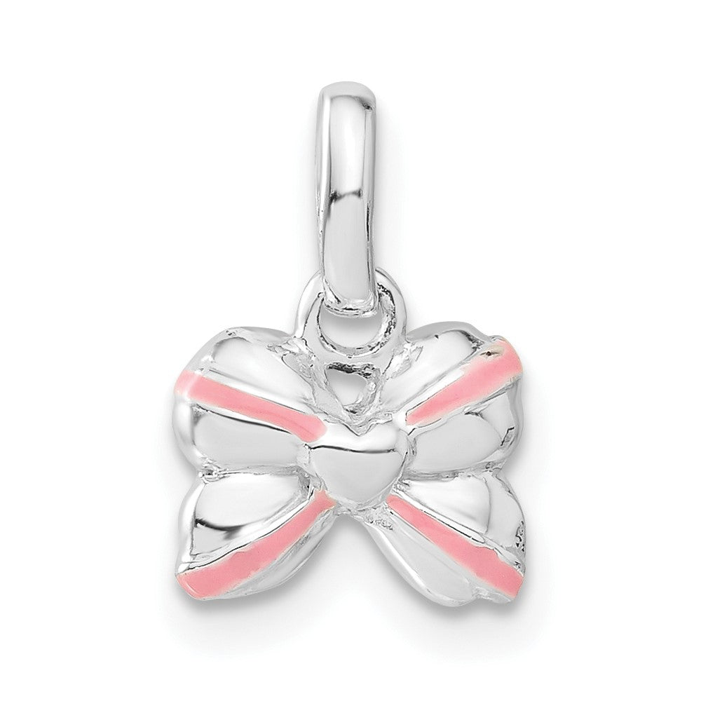 Sterlingsilber Rosa Emaille & Zirkonia Kinder Schleife Anhänger