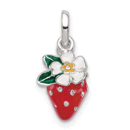 Sterlingsilber Mehrfarbig Emaille Blume & Strawberry Kinder Anhänger