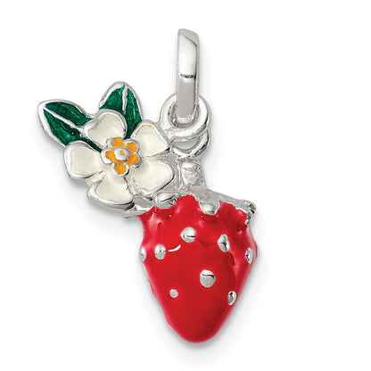 Sterlingsilber Mehrfarbig Emaille Blume & Strawberry Kinder Anhänger