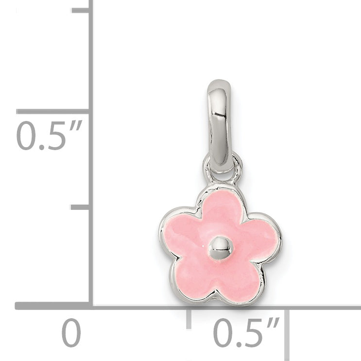 Sterlingsilber Poliert Rosa Emailliert Blume Kinder Anhänger